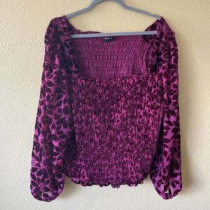 Torrid Womens Size 3x Velvet Smocked Blouson Sleeve Crop Top Burgundy ‎ Witchy